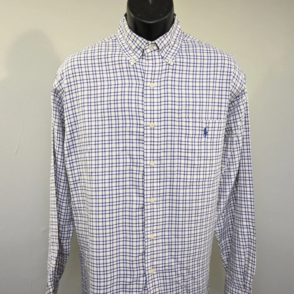 Polo Golf Ralph Lauren Dress Shirt Tilden Plaid Long Sleeve Button Up Men Medium